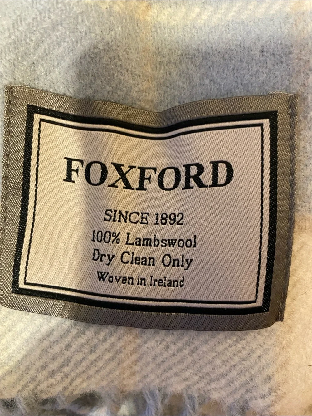 Foxford lambs wool Soft Blue and Cream Plaid Throw Blanket - Classic Cozy Throw